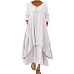 Weiße Unifarbene Vintage Langärmelige Maxi Rundhals-Ausschnitt Wickelkleider mit Fransen aus Leinen für Damen Größe XXL Große Größen für die Braut für den für den Sommer 