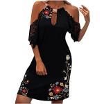 Schwarze Blumenmuster Elegante Langärmelige Midi Schulterfreie Neckholderkleider für Damen für den für den Sommer 