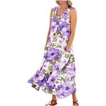 Violette Blumenmuster Casual Langärmelige Schulterfreie Neckholderkleider mit Reißverschluss aus Jersey für Damen Größe 5 XL Große Größen für den für den Sommer 