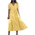 Gelbe Unifarbene Elegante Langärmelige Lange Abendkleider mit Glitzer aus Chiffon für Damen Größe M für den für den Sommer 