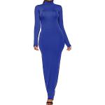 Reduzierte Blaue Unifarbene Elegante Maxi Rollkragen Stretchkleider Handwäsche für Damen Größe XXL für Partys 