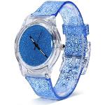 Reduzierte Himmelblaue Runde Quarz Damenarmbanduhren mit Kunststoffarmband 