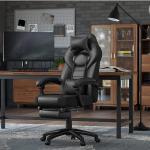 Reduzierte Schwarze Songmics Bürostühle mit Kopfstütze aus Kunstleder höhenverstellbar Höhe 50-100cm 