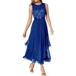 Royalblaue Elegante Ärmellose Midi Rundhals-Ausschnitt Kurze Abendkleider mit Reißverschluss aus Chiffon für Damen Größe XXL für Hochzeitsgäste 