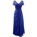 Royalblaue Business Kurzärmelige Maxi V-Ausschnitt Lange Abendkleider aus Chiffon für Damen Größe M für Hochzeitsgäste 