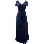 Marineblaue Business Kurzärmelige Maxi V-Ausschnitt Lange Abendkleider aus Chiffon für Damen Größe XS für Hochzeitsgäste 