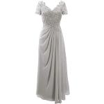Graue Business Kurzärmelige Maxi V-Ausschnitt Lange Abendkleider aus Chiffon für Damen Größe M für Hochzeitsgäste 