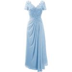 Hellblaue Business Kurzärmelige Maxi V-Ausschnitt Lange Abendkleider aus Chiffon für Damen Größe L für Hochzeitsgäste 