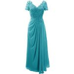 Türkise Business Kurzärmelige Maxi V-Ausschnitt Lange Abendkleider aus Chiffon für Damen Größe S für Hochzeitsgäste 