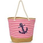 Pinke Gestreifte Maritime Strandtaschen & Badetaschen mit Reißverschluss für Damen 
