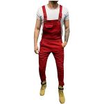 Rote Atmungsaktive Jeans-Latzhosen mit Reißverschluss aus Denim für Herren Größe L für den für den Sommer 