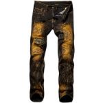 Gelbe Camouflage Vintage Atmungsaktive Ripped Jeans & Zerrissene Jeans mit Reißverschluss aus Leinen für Herren Größe 3 XL für den für den Sommer 