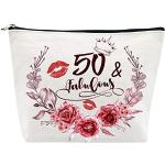 SOSPIRO Make-up-Taschen für Frauen zum 50. Geburtstag, Leinen-Kosmetiktaschen, Make-up-Tasche, Reißverschlusstasche, Reise-Kosmetik-Organizer, Partyzubehör zum 50. Geschenk für sie, beige