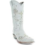 Weiße Bestickte Spitze Cowboy-Boots & Cowboystiefeletten aus Leder für Damen Größe 38 
