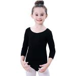 Soudittur Kinder Ballettanzug Baumwolle 3/4 Langarm Ballett Trikot Tanz-Body Turnanzug für Mädchen (Schwarz, Tag 100 (Höhe: 95-105 cm))