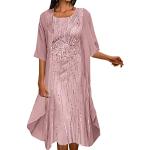 Pastellrosa Batik Maritime Langärmelige Lange Abendkleider mit Rüschen aus Frottee für Damen Größe L Große Größen 