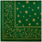 Grüne Sterne Quadratische Weihnachtsservietten mit Ornament-Motiv 50-teilig 