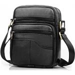 Schwarze Bodybags mit Reißverschluss aus Rindsleder mit Innentaschen für Herren klein 