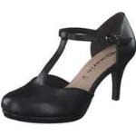 Reduzierte Schwarze Elegante Tamaris Damenspangenpumps mit Riemchen aus Leder Größe 41 mit Absatzhöhe 7cm bis 9cm 