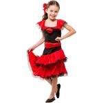 Schwarze Buttinette Spanierin-Kostüme mit Volants aus Jersey für Kinder Größe 116 