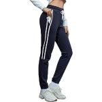 SPECIAMAGIC Fleece gefütterte Jogginghose für Damen Strips Running Jogging Lounge Workout Pants mit Taschen Warmer Thermo-Track Marineblau Streifen 2XL
