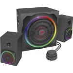 Speedlink GRAVITY RGB PC Lautsprecher 2.1 Soundsystem Bluetooth - PC Lautsprecher mit Subwoofer aus Holz, Aktiv Lautsprechersystem 120 Watt, 3,5mm Klinke, AUX, Tischfernbedienung, schwarz