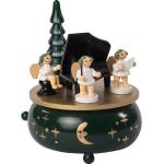 Schwarze Runde Spieldosen mit Weihnachts-Motiv aus Massivholz 