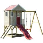 Rote Spielhäuser & Kinderspielhäuser aus Holz mit Schaukel 