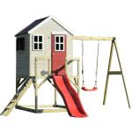 Rote Spielhäuser & Kinderspielhäuser aus Holz mit Schaukel 