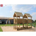 Reduzierte Grüne TÜV-geprüfte Spielturm mit Rutsche aus Massivholz mit Doppelschaukel 