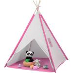 Spielzelt, Tipi Zelt für Kinder, mit Boden, Kinderzimmerzelt, hbt: 154 x 124 x 124 cm, Kinderzelt, weiß/rosa - Relaxdays