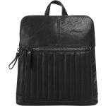 Schwarze Gesteppte City-Rucksäcke mit Reißverschluss aus Leder mit Außentaschen für Damen 