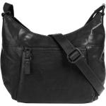 Schwarze Lederhandtaschen mit Reißverschluss aus Leder mit Außentaschen für Damen 