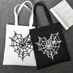 Schwarze Gothic Quadratische Canvas-Taschen mit Halloween-Motiv mit Reißverschluss aus Baumwolle klappbar für Damen 
