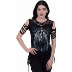 Schwarze Gothic Spiral Direct Rundhals-Ausschnitt T-Shirts mit Cutwork aus Spitze für Damen Größe S 