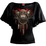 Schwarze Gothic Spiral Direct U-Boot-Ausschnitt T-Shirts mit Wolfmotiv für Damen Größe 3 XL 