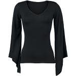 Schwarze Gothic Langärmelige Spiral Direct V-Ausschnitt T-Shirts aus Jersey für Damen Größe L 