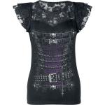 Schwarze Blumenmuster Gothic Spiral Direct T-Shirts mit Schnalle aus Spitze für Damen Größe XXL 