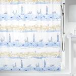 Spirella Anti-Schimmel Duschvorhang - Anti-Bakteriell, waschbar, wasserdicht, Polyester, „Leuchturm“ 180x200cm Weiß Blau