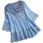 Hellblaue Gepunktete Elegante 3/4-ärmelige V-Ausschnitt T-Shirts aus Chiffon für Damen Größe L Große Größen für den für den Sommer 