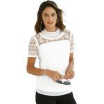 Weiße Stehkragen Transparente Blusen & durchsichtige Blusen durchsichtig mit Knopf aus Chiffon für Damen Größe XXL 