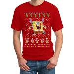 Rote Spongebob SpongeBob Schwammkopf T-Shirts mit Weihnachts-Motiv aus Baumwolle für Herren Größe 3 XL Weihnachten 
