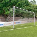 Sport-Thieme Großfeld-Fußballtor in Bodenhülsen stehend, eckverschweißt, Netzhalter