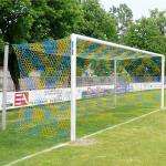 Sport-Thieme Großfeld-Fußballtor in Bodenhülsen stehend, mit freier Netzaufhängung, Alu, Weiß einbrennlackiert , Netzhalter