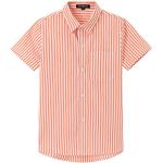 Spring&Gege Jungen Hemd mit Knöpfen Kurzärmlig Lässig Vertikal Gestreift Baumwoll Schuluniform für Kinder, Orange, 13-14 Jahre