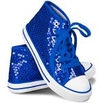 Blaue Pailletten-Sneaker mit Pailletten mit Schnürsenkel aus Textil für Damen Größe 40 