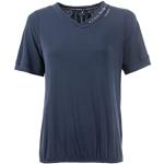 Blaue Halblangärmelige S`QUESTO V-Ausschnitt T-Shirts für Damen Größe M 