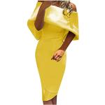 Gelbe Vintage Langärmelige Midi Schulterfreie Wickelkleider für Damen Größe XL für Partys für den für den Herbst 