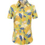 SSLR Damen Bluse Baumwolle Ananas Shirt Kurzarm Hawaii Hemd Sommer Blusen für Damen (Large, Gelb(668-62))