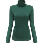 Reduzierte Dunkelgrüne Langärmelige Rollkragen T-Shirts enganliegend für Damen Größe S für den für den Herbst 